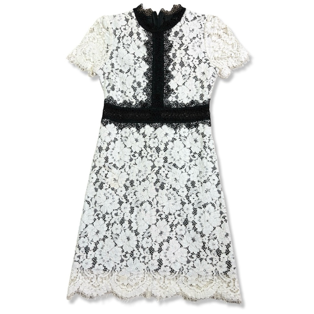 ⭐️FEW MODA White & Black Shadow Floral Crochet Lace Sheath Dress
